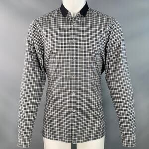 LANVIN Size M Navy Green White Plaid Cotton Contrast Collar Long Sleeve Shirt